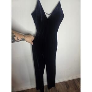 Navy blue velvet formal jumpsuit by J Lux Label